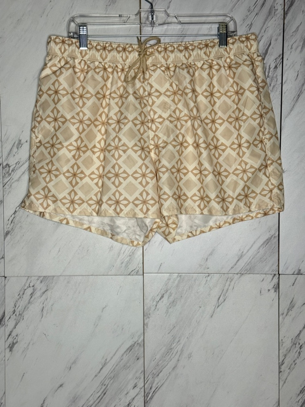 ASOS Cream & Tan Geometric Tile Print Swim Shorts SZ XXL